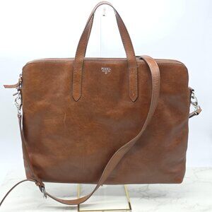 Fossil Leather Messenger Laptop Bag Briefcase Brown Zip Crossbody Work Sydney